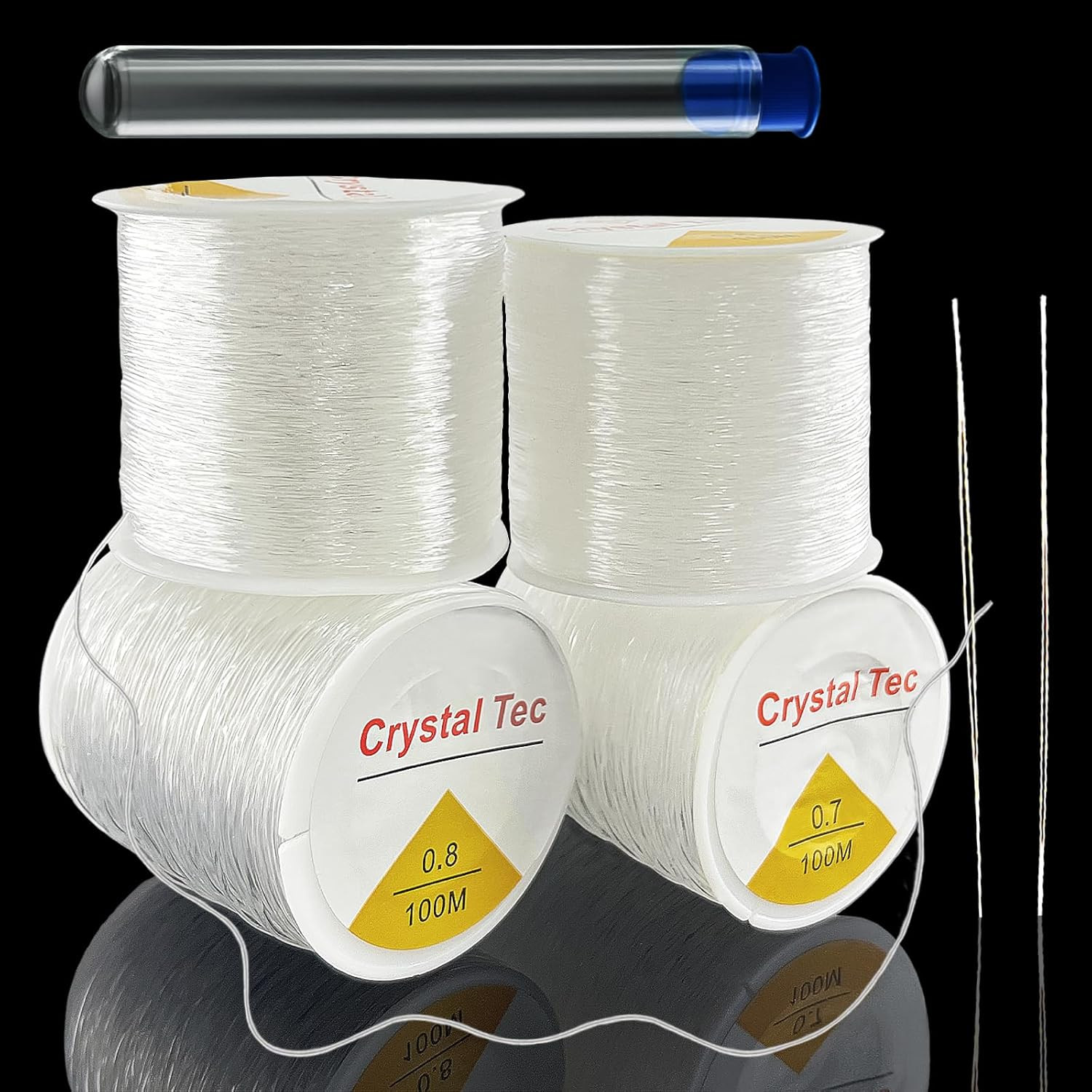 4 Rolls Elastic String for Bracelets and 2PCS 7.5Cm Beading Needles, 0.5Mm, 0.6M