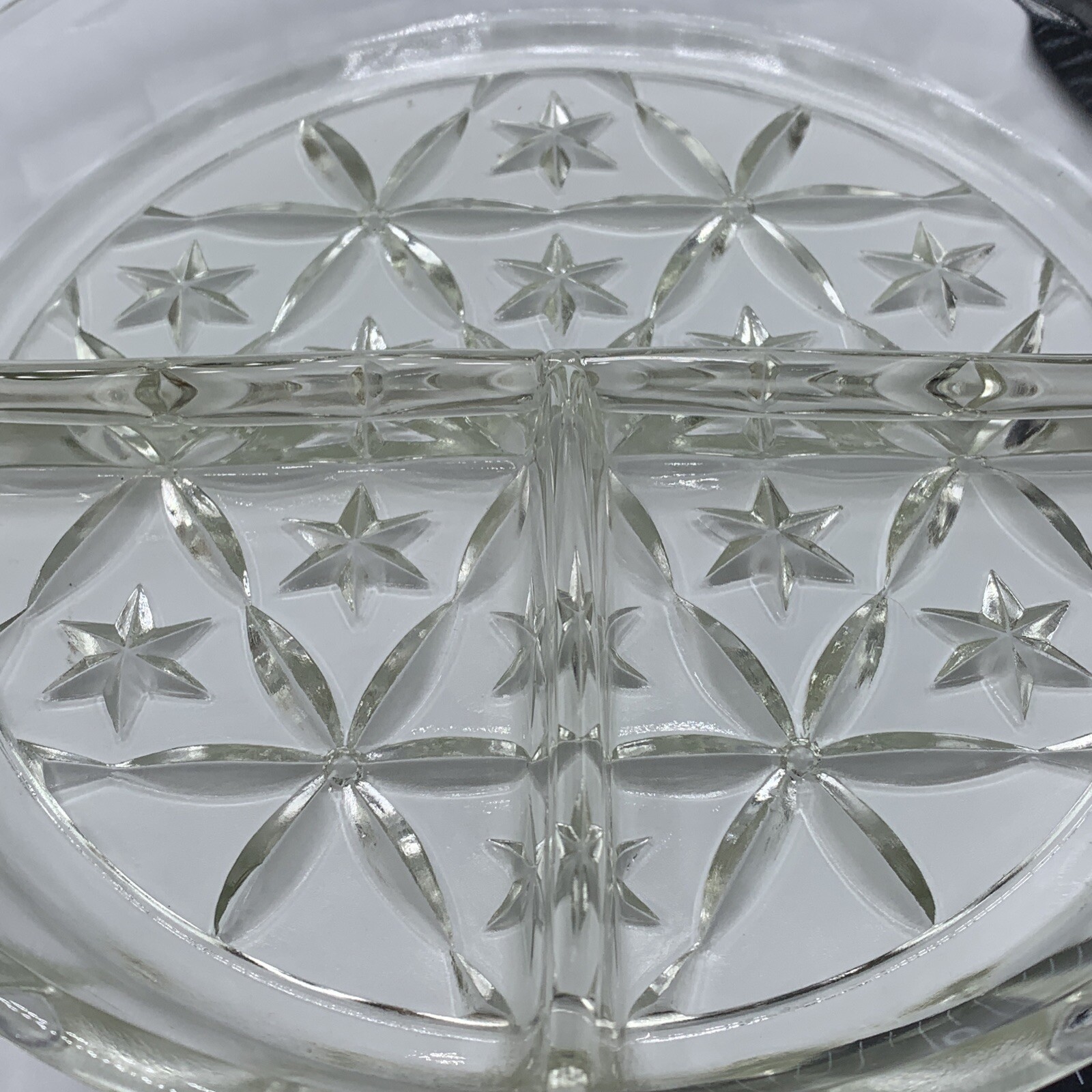 Vintage Three Part Divided Relish Dish, nut dish Star Pattern