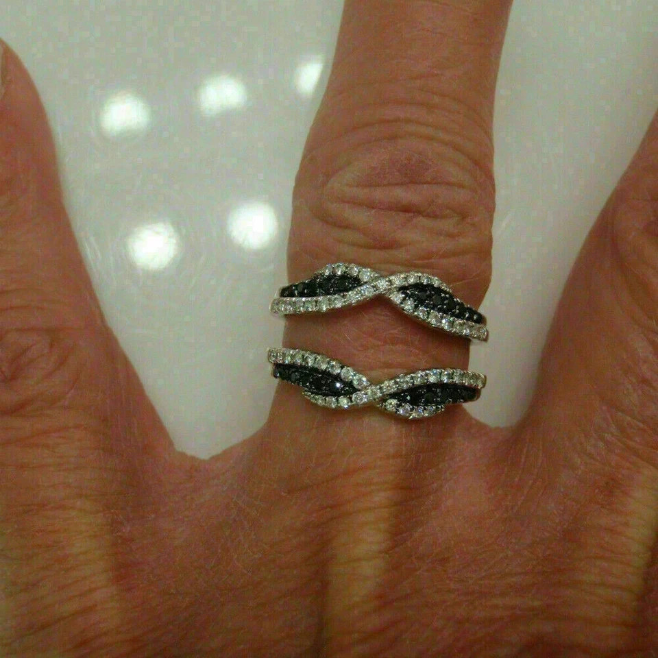14K White Gold Plated 2.00Ct Lab Created Black Diamond Enhancer Wrap Guard Ring