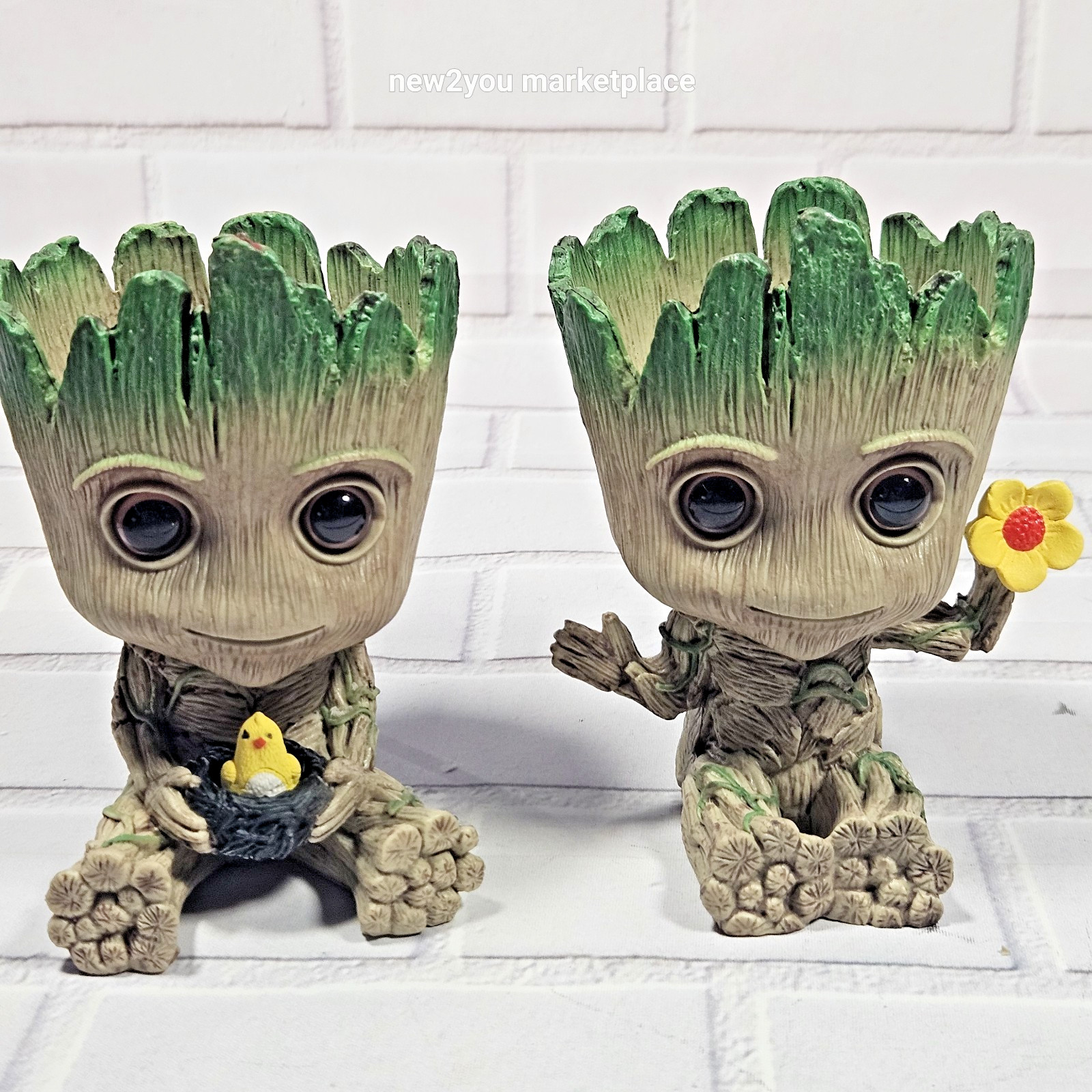 2 Baby Groot Flowerpots 5.5" Tall, Used As A Pen Holder Also succulents