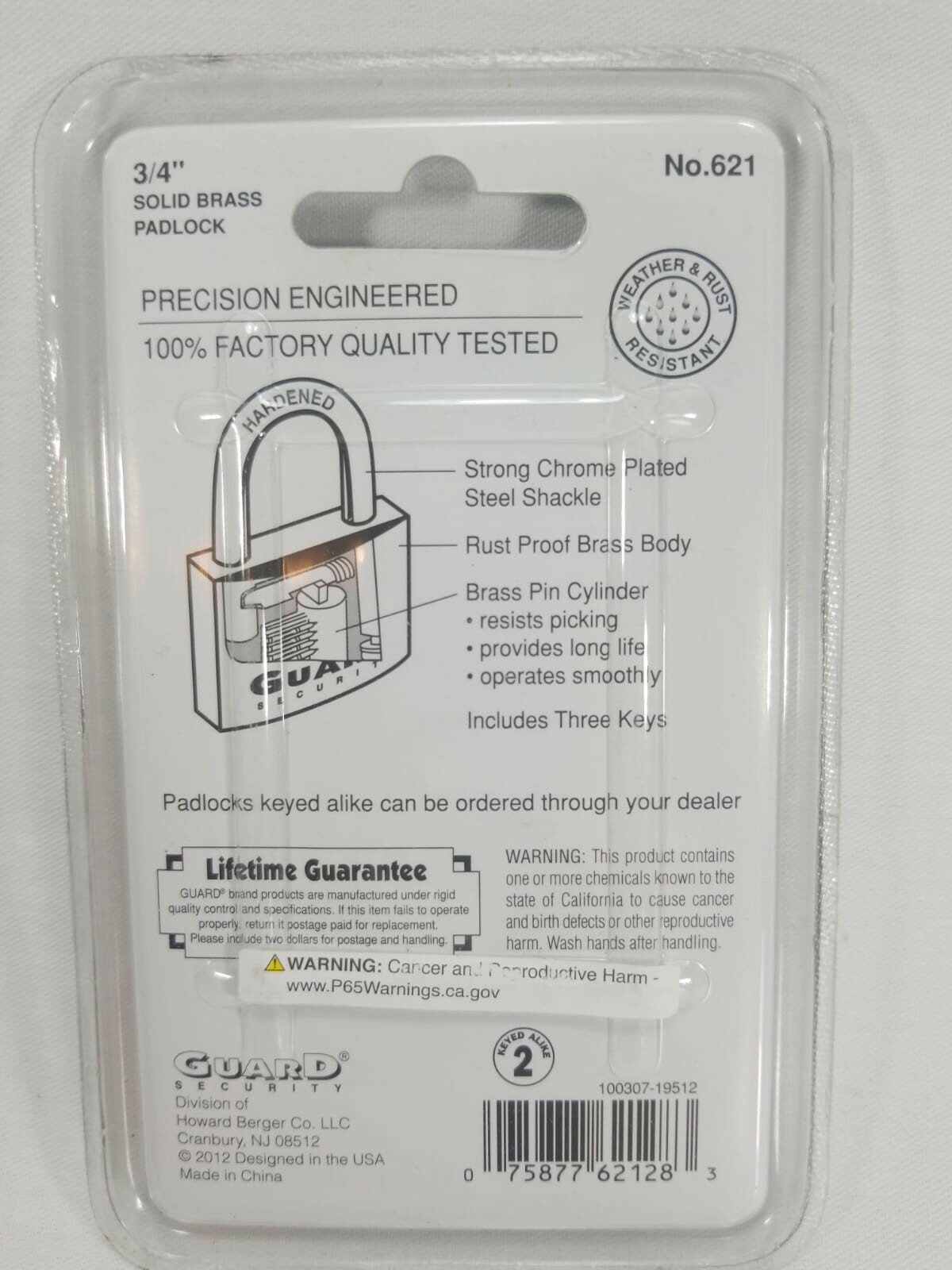 Guard-Security High Security Padlocks 3/4" Brass Strong Steel /3 Keys