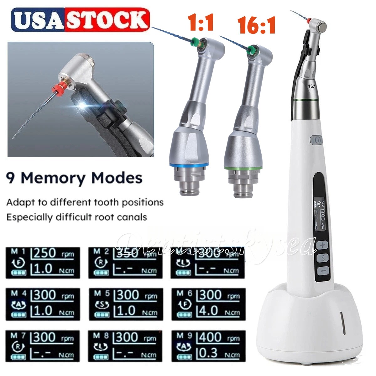 Dental Wireless LED Endo Motor 1:1 16:1 Contra Angle Root Canal Treatment Head