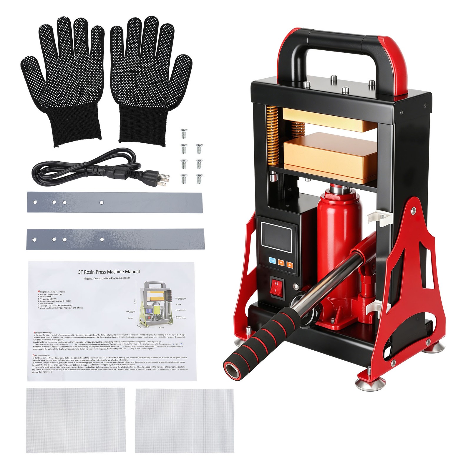 5 Ton Hydraulic Heat Press Machine with Heated Plates Adjustment 600W 110V