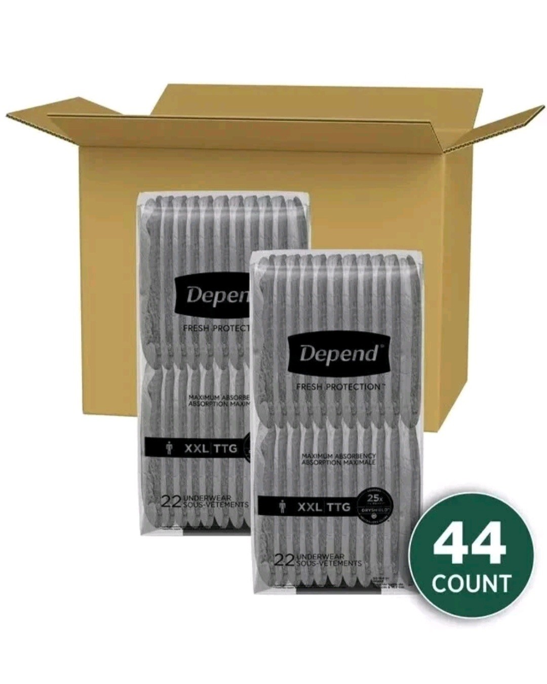 Depend Maximum Fresh Protection Incontinence Underwear for Men, XXL, 44 Count
