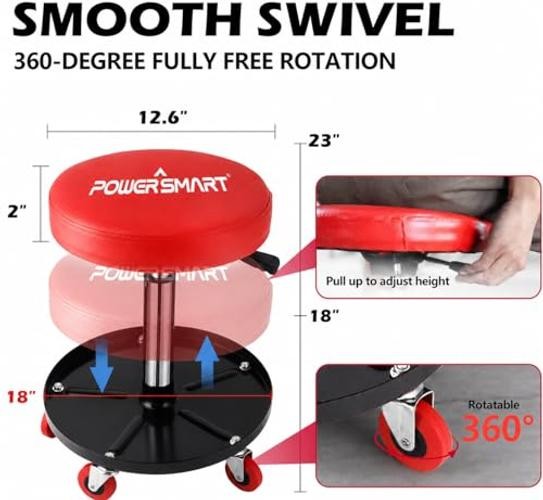 Pneumatic Roller Seat with Wheels, Adjustable Rolling Mechanic Stool Medium