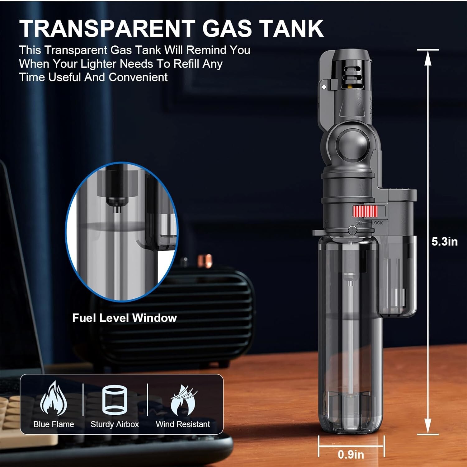 Torch Lighters, 4 Pack, Butane Refillable Torch Lighter, Rotatable Head, Windpro