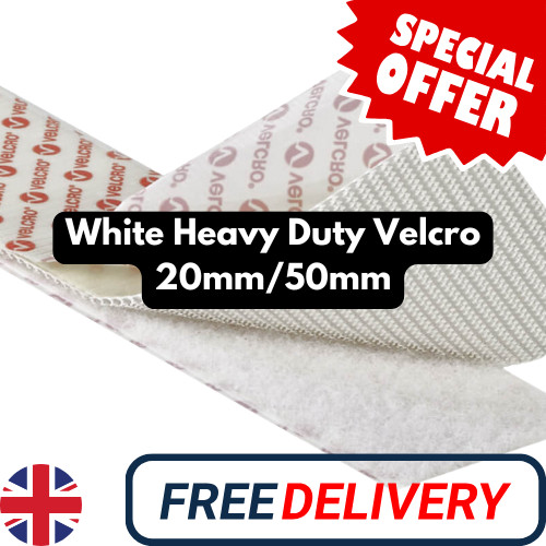 White VELCRO® ULTRA-MATE Hook & Loop Self-Adhesive Tape - Sticky Back 20mm/50mm