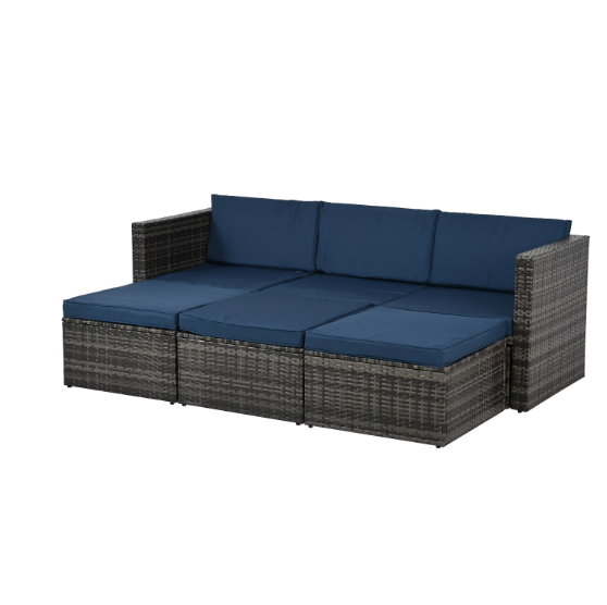 Sofa Set With Chaise Longue. Patio Furniture, Outdoor Wicker Furniture with Coff