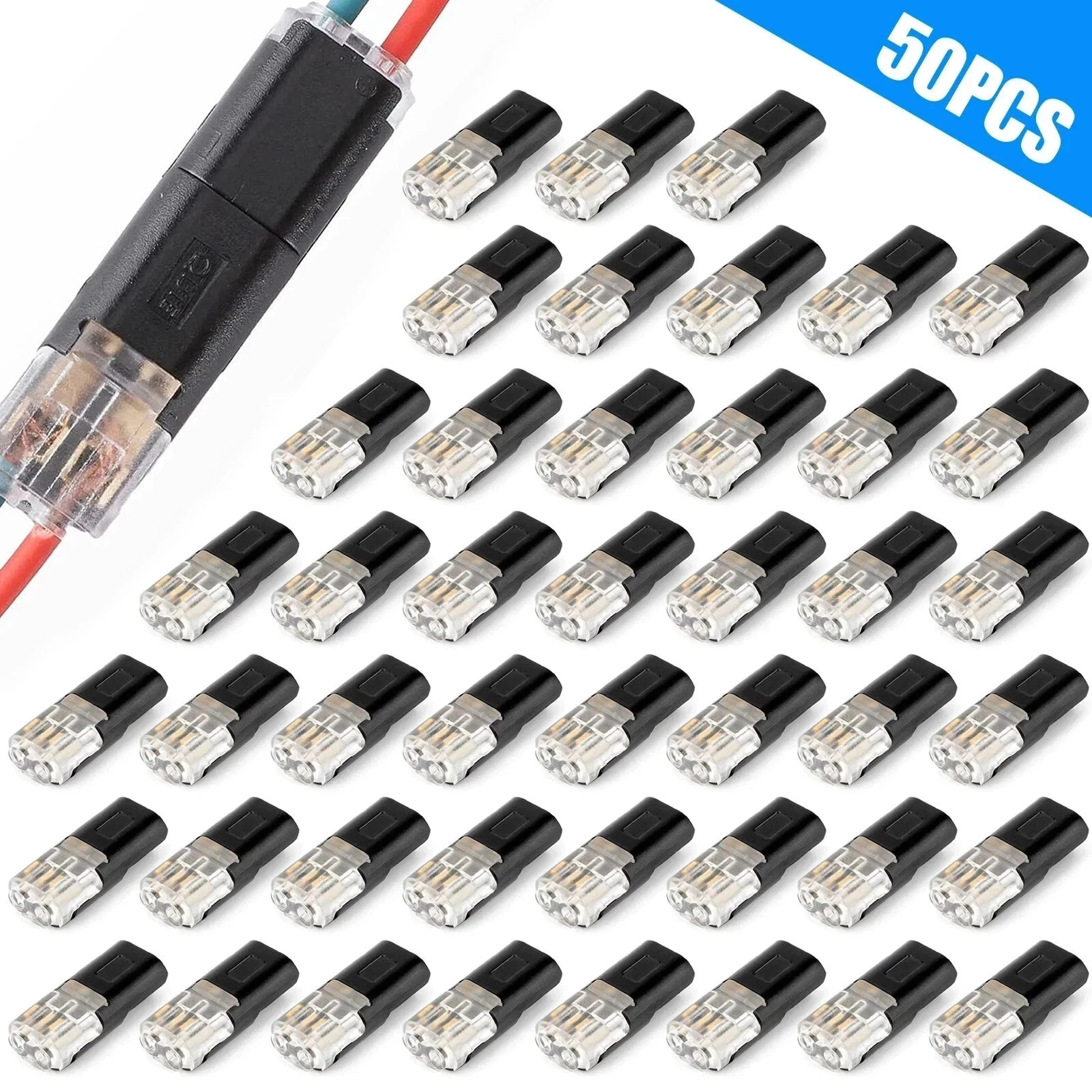50 pcs Double-Wire Plug-in Connector, Cable Clamp Locking Buckle, AWG 18-22 US