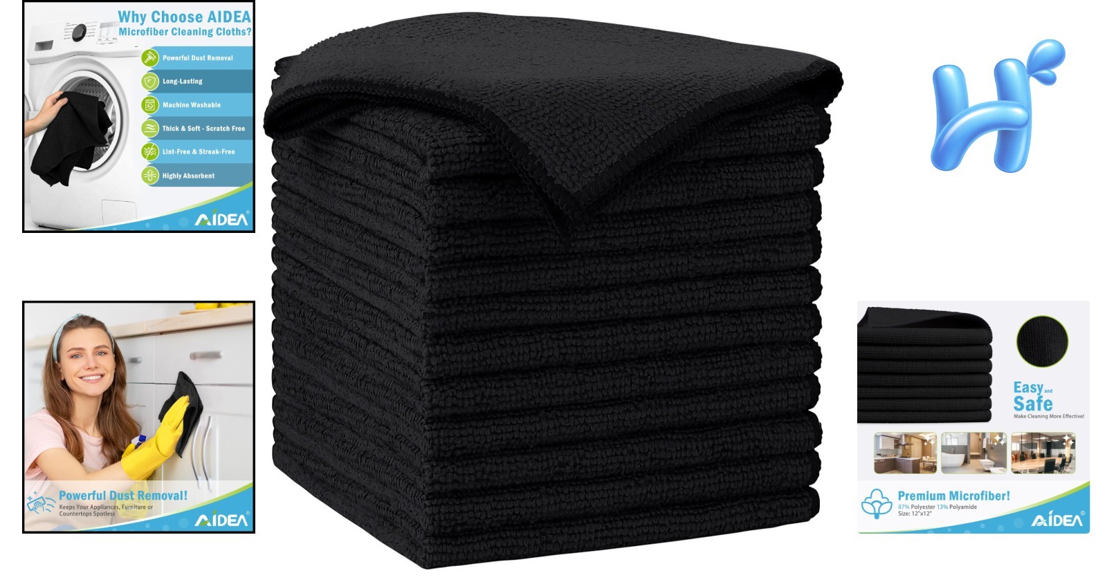 Soft, Durable Microfiber Cleaning Rags - 12 Pk, Machine Washable & Scratch-Free