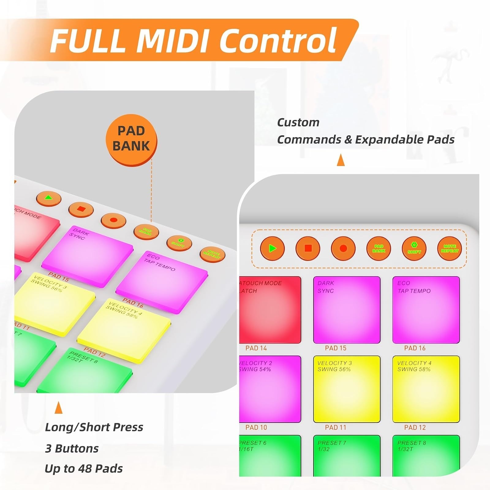 Lefiko Mini Wireless MIDI Controller with 16 RGB Pads & Aftertouch