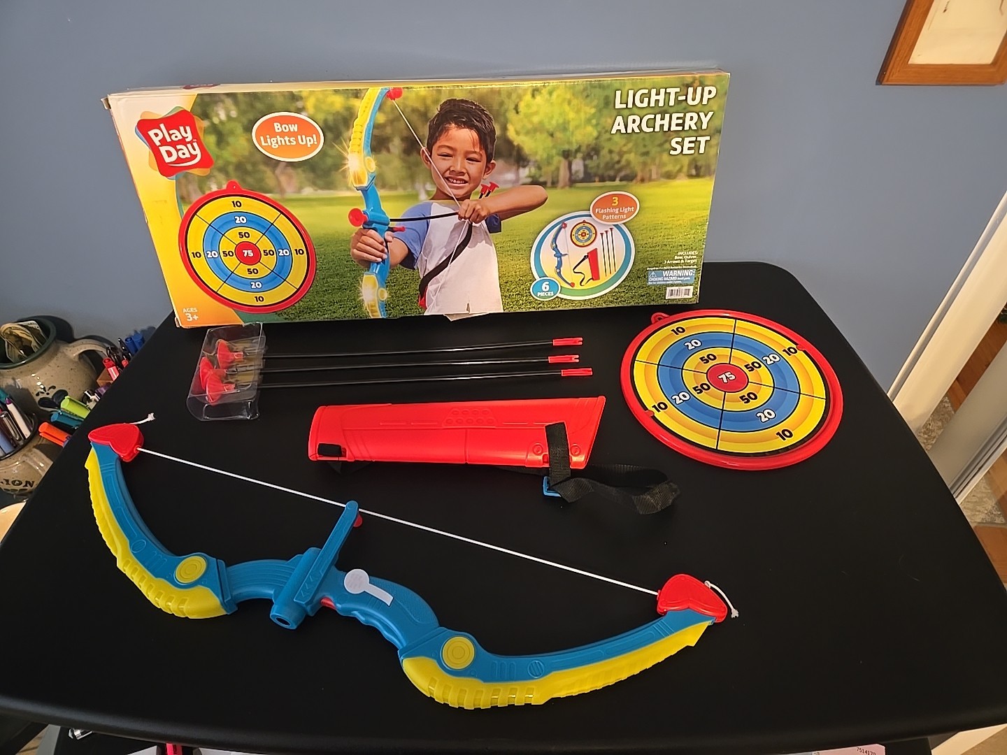 Play Day LED Light Up Archery Bow & Arrows Target Set Indoors Outdoors Kids Toy