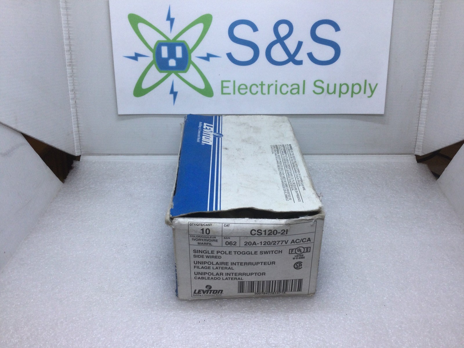 Leviton CS120-2I 20A 120/277VAC Single Pole Toggle Switch Side Wired - Ivory