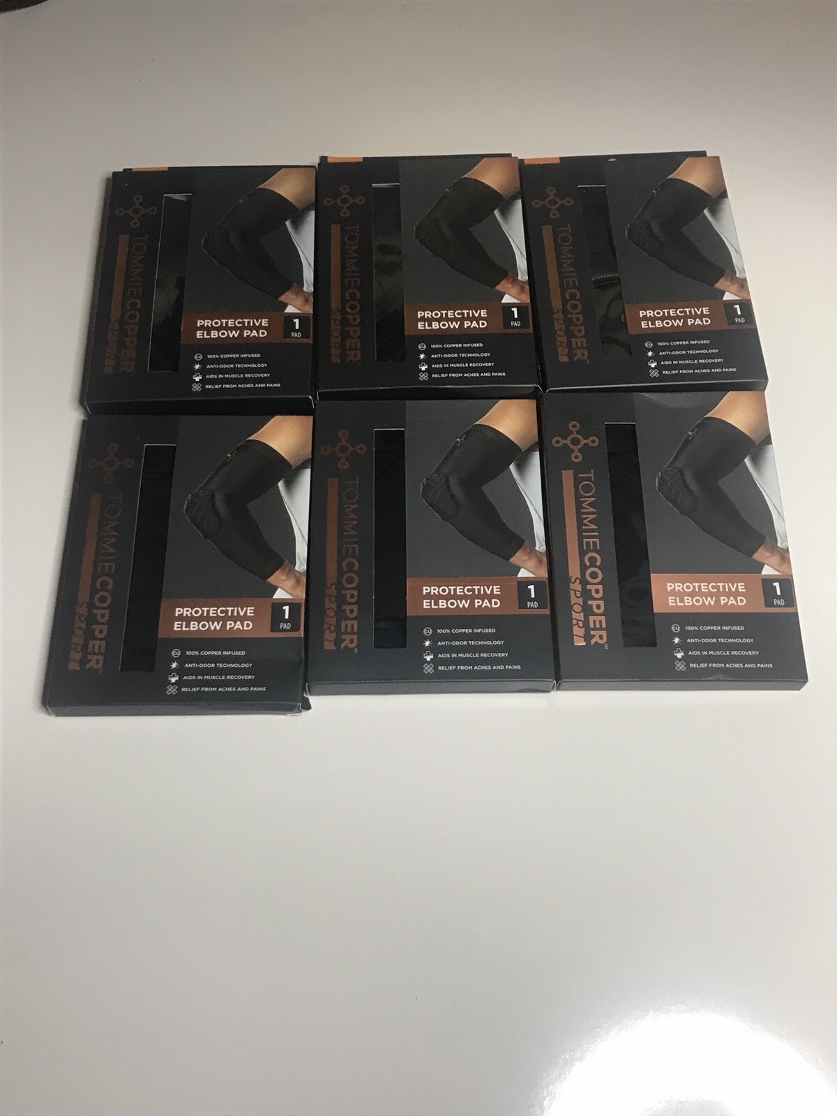 Lot Of 7 Tommie Copper Sport Protective Elbow Pads Sz Large/ X-Large Black
