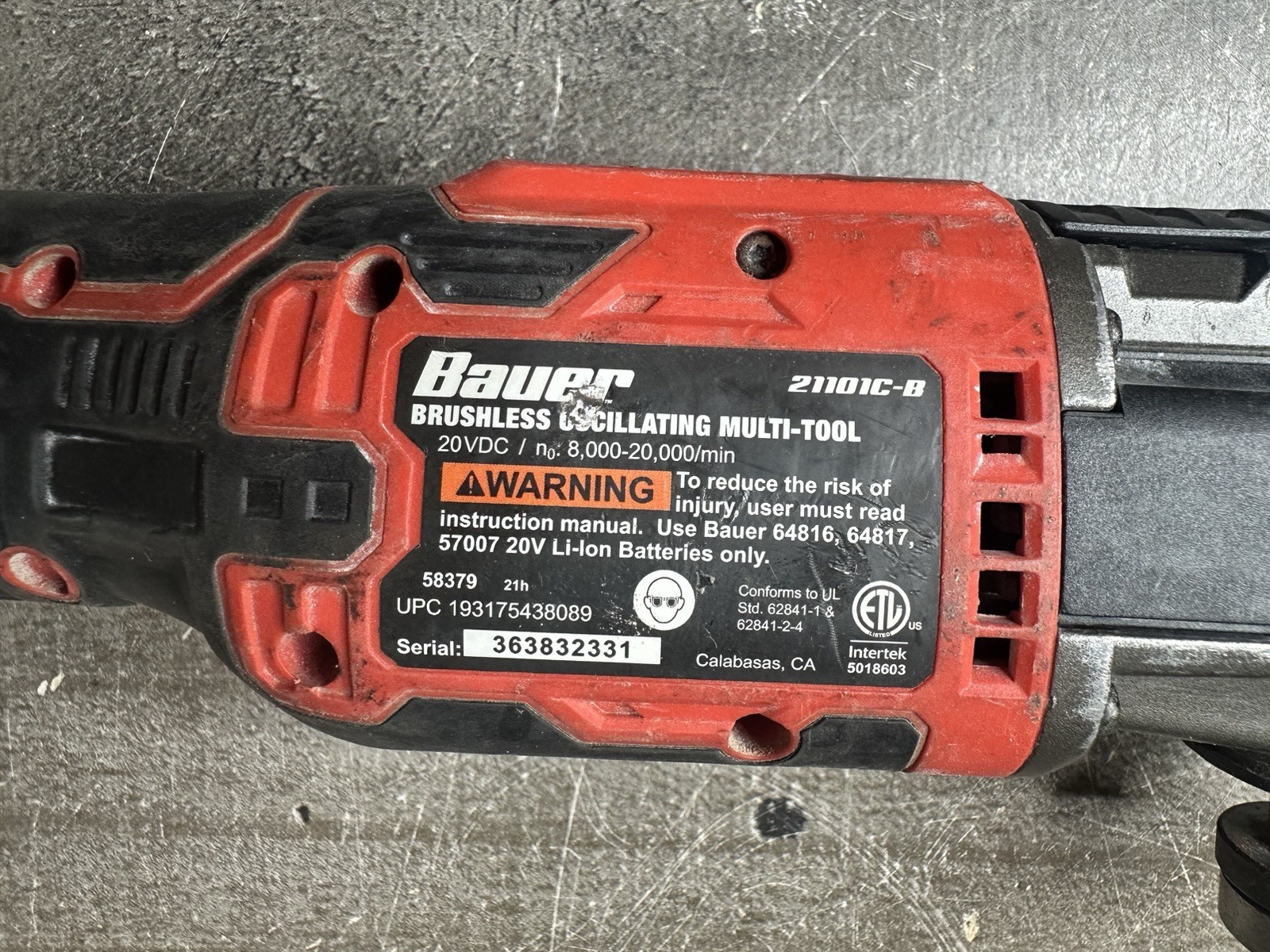 BAUER 20V Brushless Variable Speed Oscillating Multi-Tool(Tool only) (E10047289)