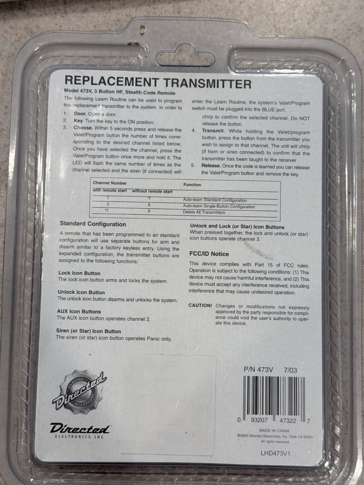 Viper Replacement Transmitter p/n 473V Yellow (Open Box)