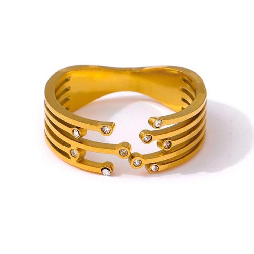 18K Gold Plated Geometric CZ Ring Size 7 Stackable Cubic Zirconia Statement Band