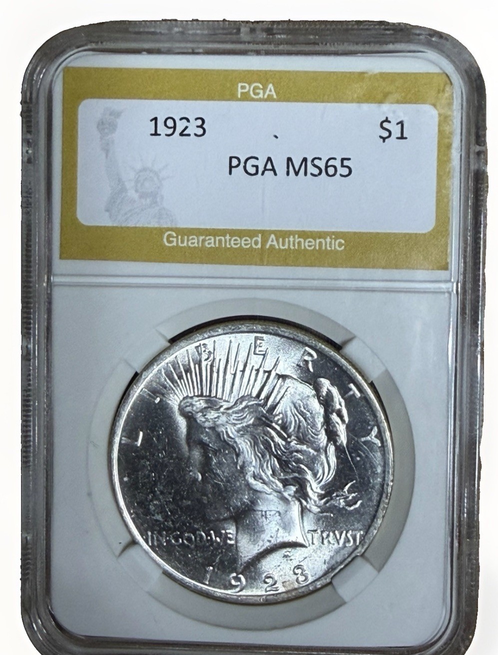 1923 Peace Dollar Graded by PGA MS 65 Great Eye Appeal and Luster