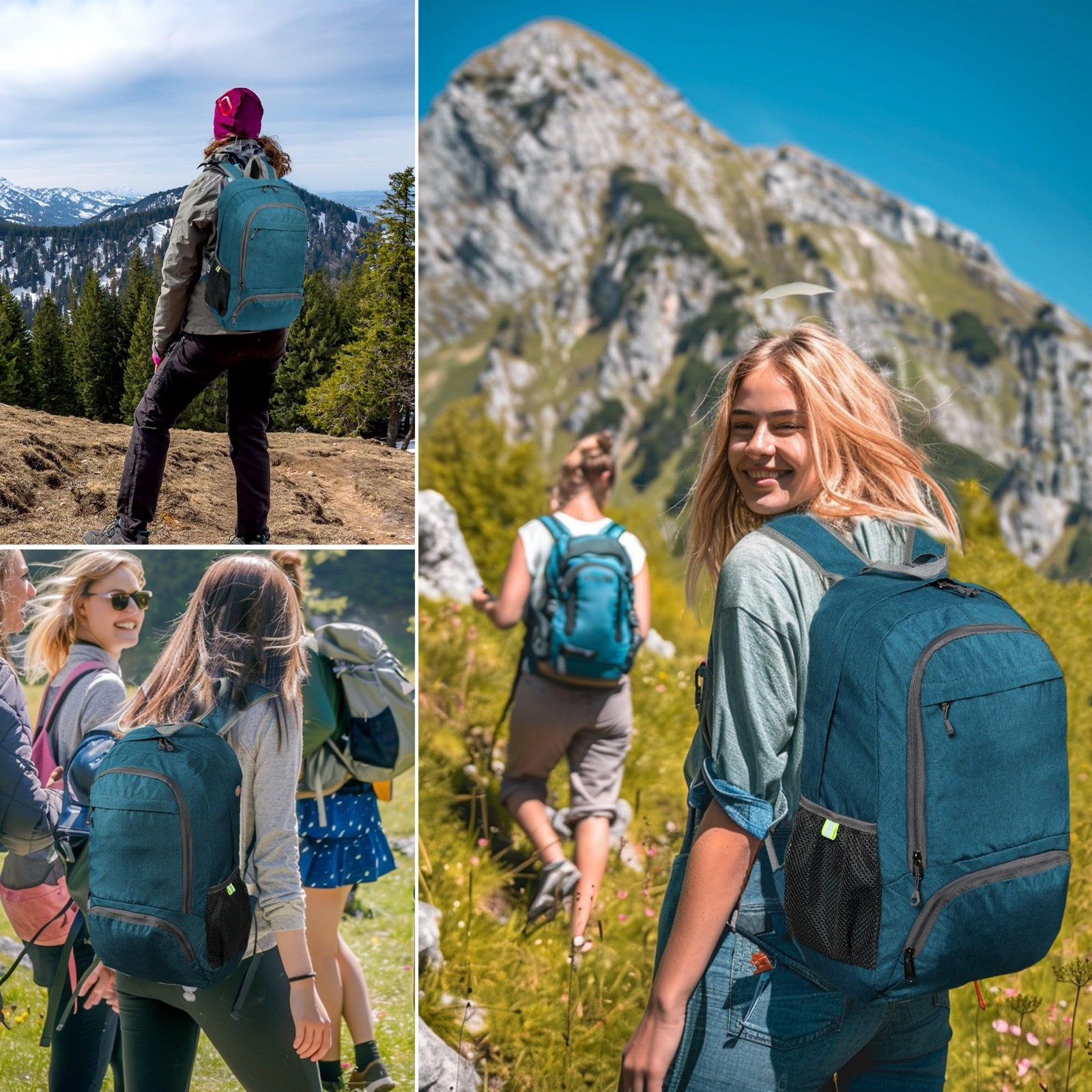 Ultra Lightweight Packable Backpack 25L Foldable Hiking Daypack Teal Blue