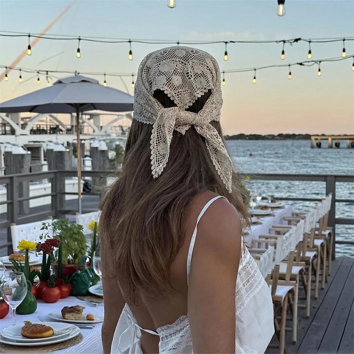 Women Lace Triangle Scarf Sweet Girls Sunscreen Scarf Spring Summer French Beach