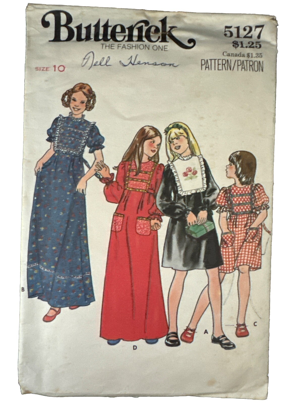 5127 Butterick Girls Dress Cottage Core Size 10 Sewing Pattern Vintage 1980s