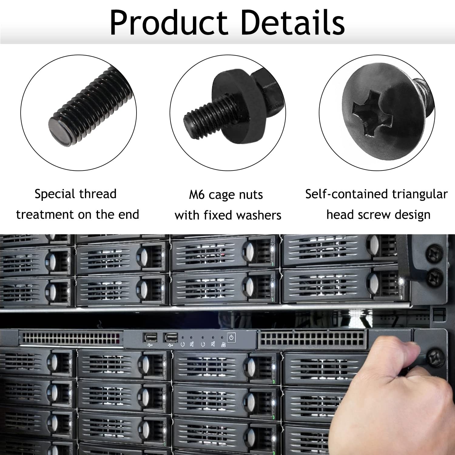 Leadrise 50-Pack M6 x 16mm Computer Rack Mount Cage Screws, One Size, Black