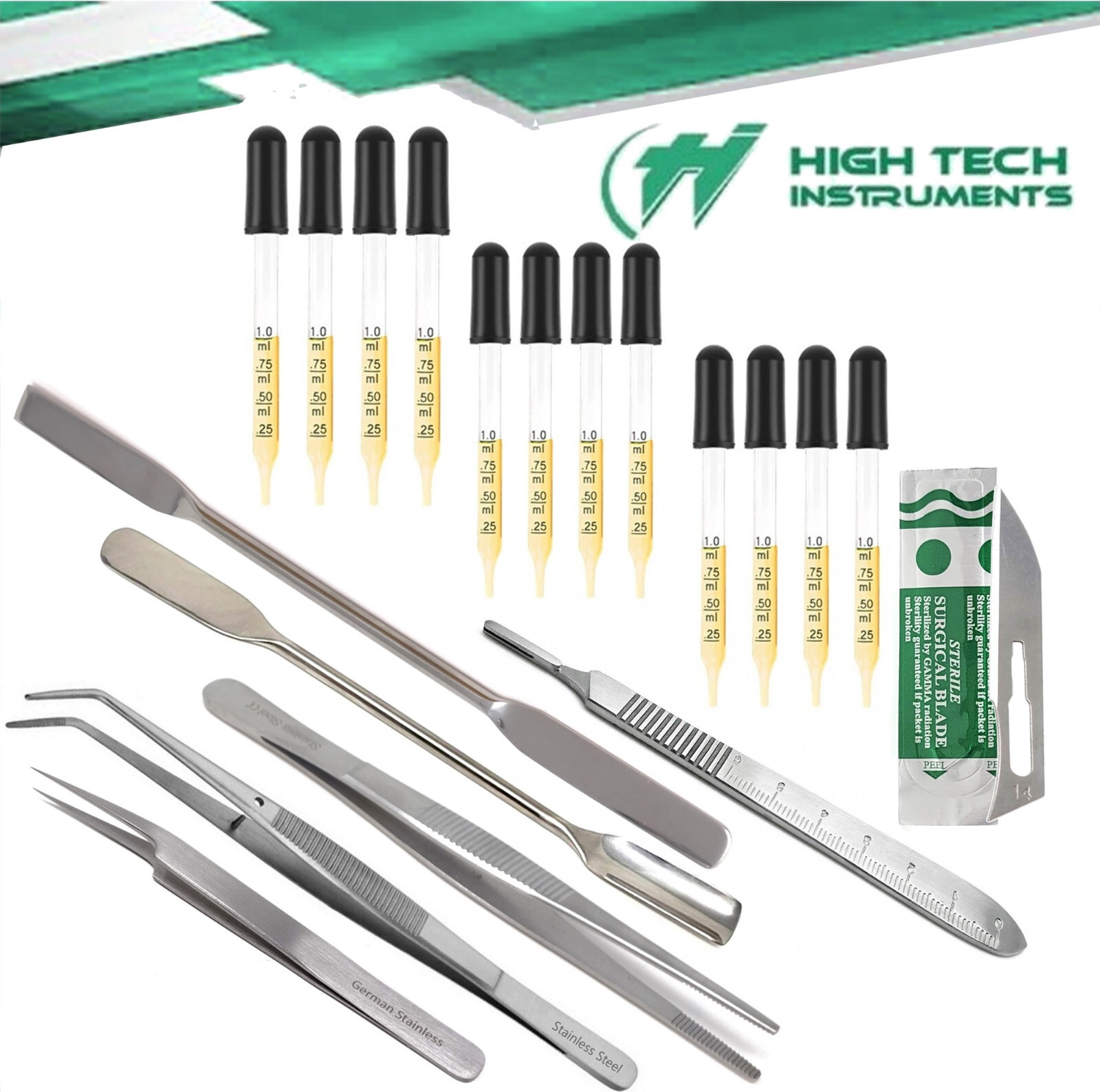 28 Piece Scoop & Spatula Set - Assortment - Stainless Steel - Science Lab Tools