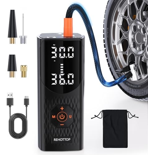 Tire Inflator Portable Air Compressor, 160 PSI Cordless Air Pump for Car Black
