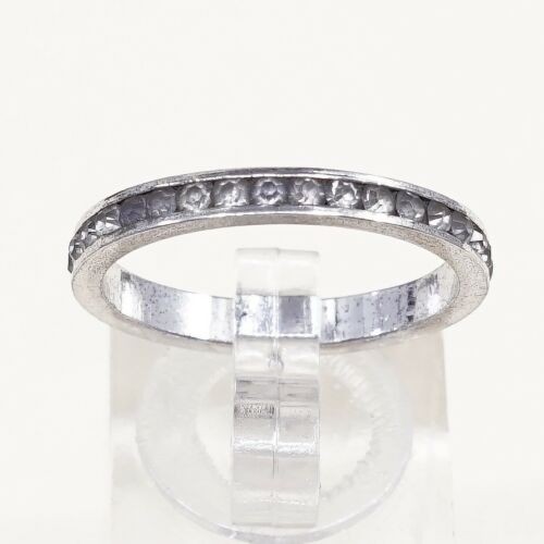 Sz 9.5, Sterling 925 Silver Stackable Ring w/ Purple Cz Around, Stamped Sterling