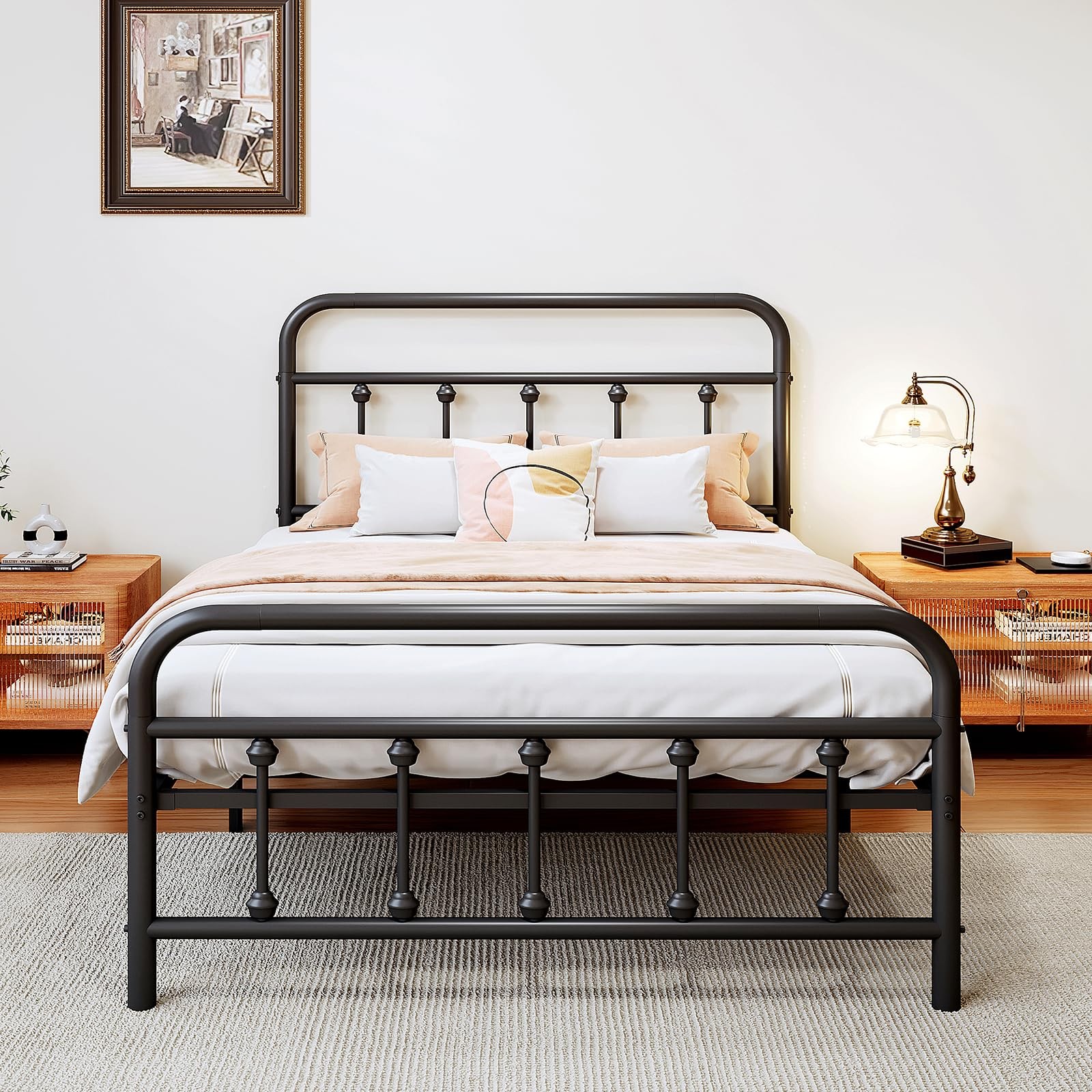 Twin Metal Bed Frame with Headboard, Heavy Duty Steel, 14 Inch, Black