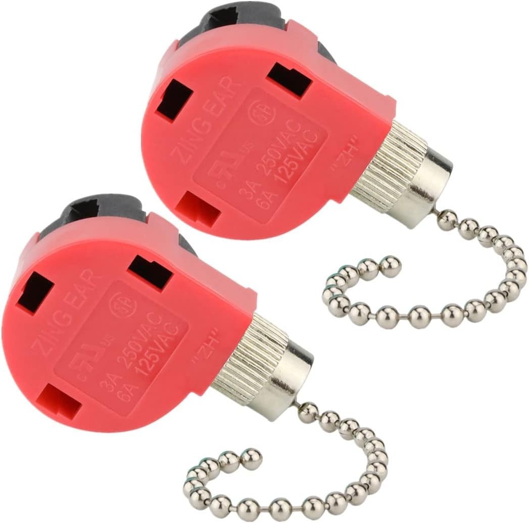 Zing Ear ZE-268S1 3 Speed 4 Wire Ceiling Fan Switch , Pull Chain Control, Nickel