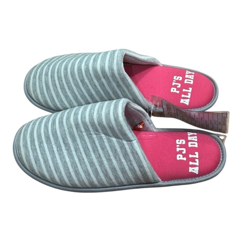 Joe Fresh Slippers Women’s Size 9 Grey Striped PJ’s All Day Slip On Slippers