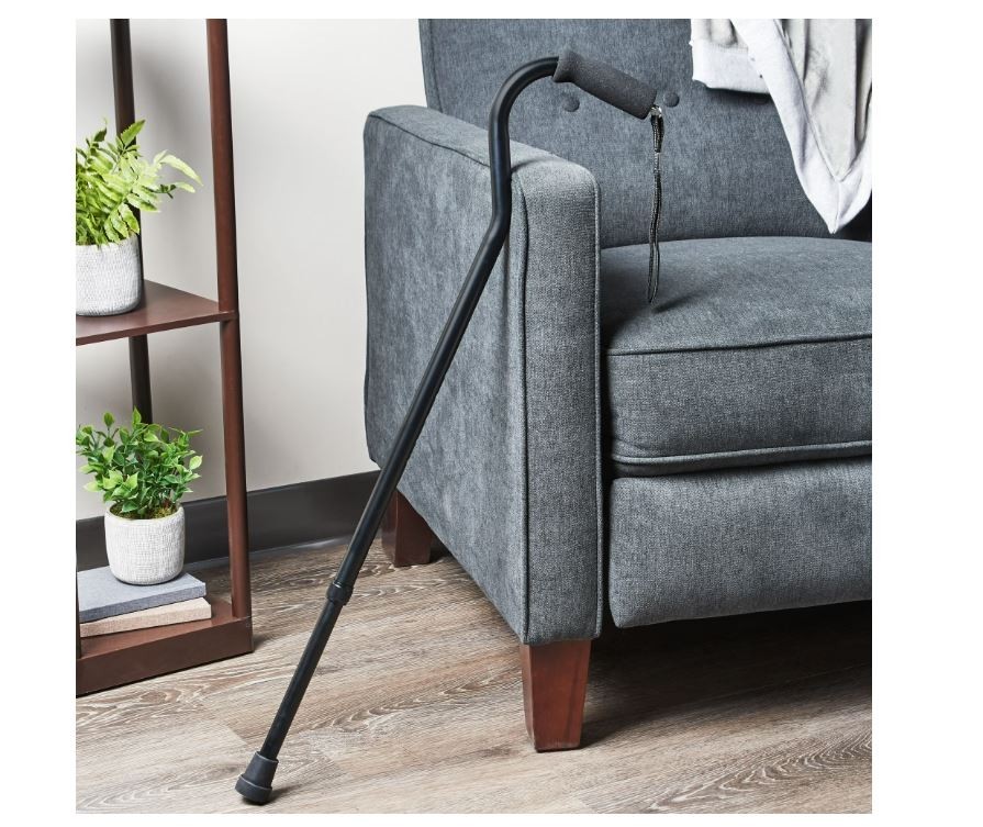 Mobility Aluminum Offset Handle Cane with Foam Handle, Adjustable Height, Black