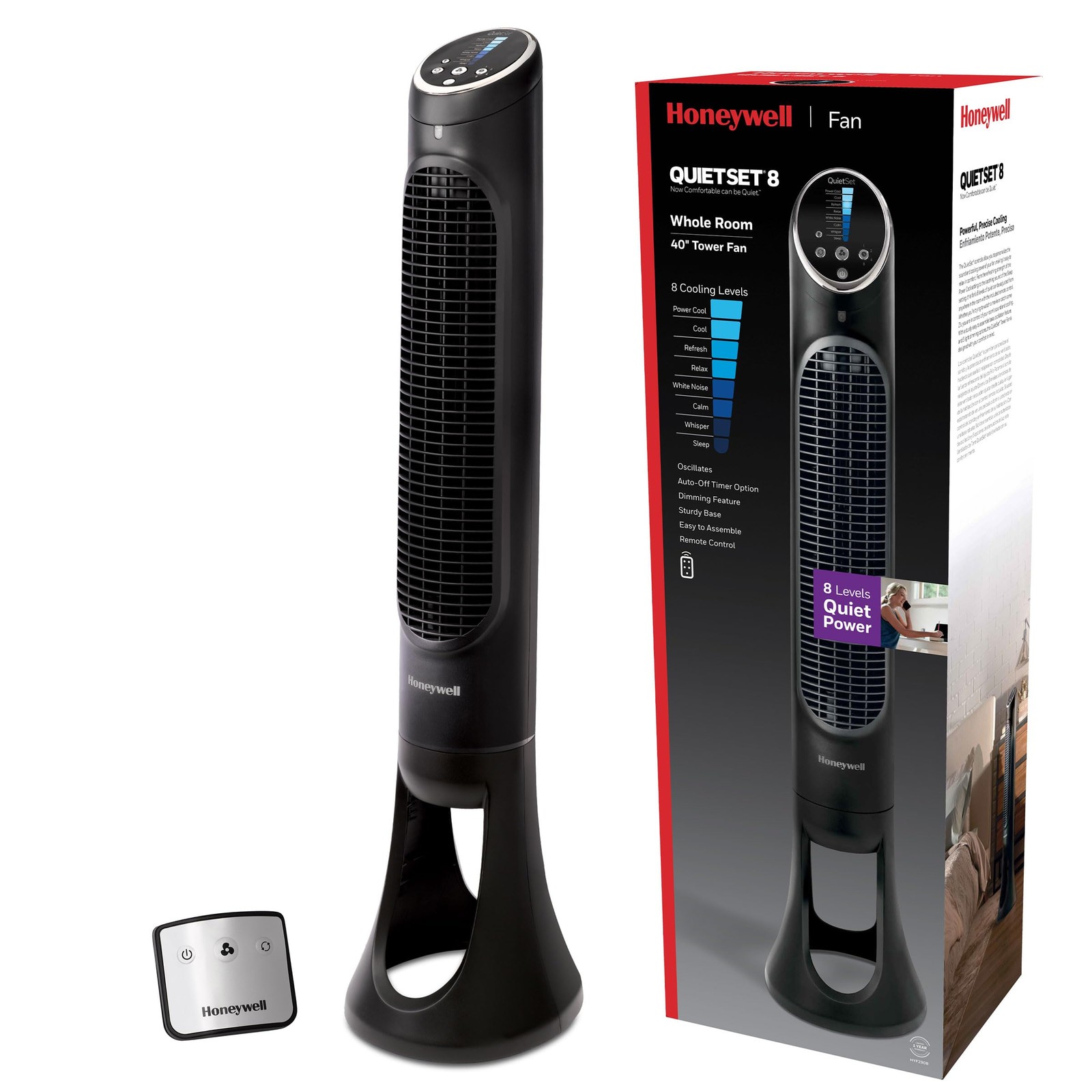 QuietSet Whole Room Tower Fan, Oscillating Tower Fan with Remote, Black, HYF290B