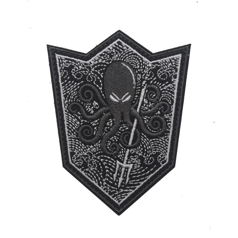 OCTOPUS TRIDENT MILITRAY TACTICAL EMBROIDERED HOOK & LOOP PATCH BADGE GRAY
