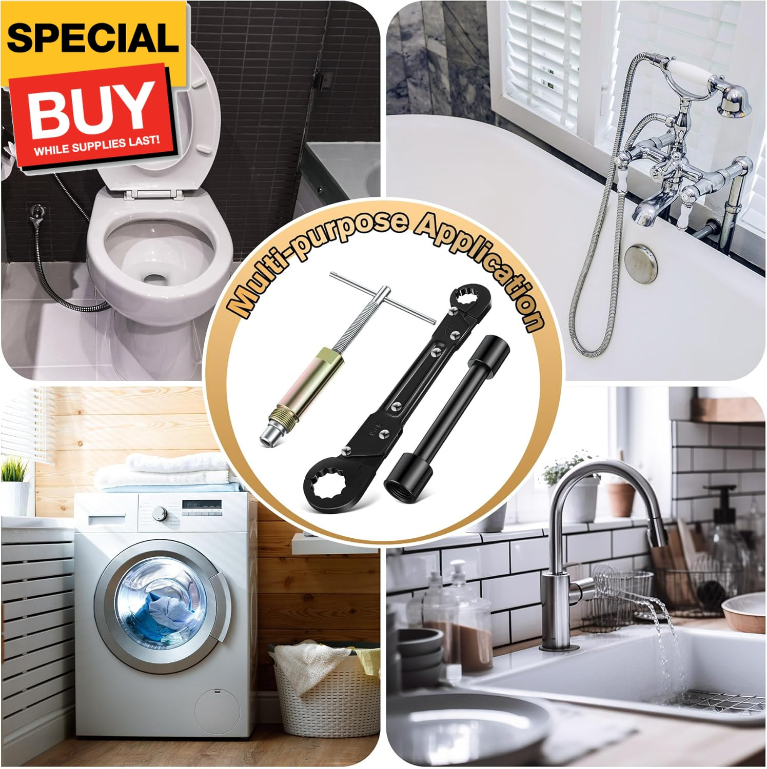 3 in 1 Plumbing Tools Angle Stop Wrench Kit with Compression Sleeve Puller Tool,