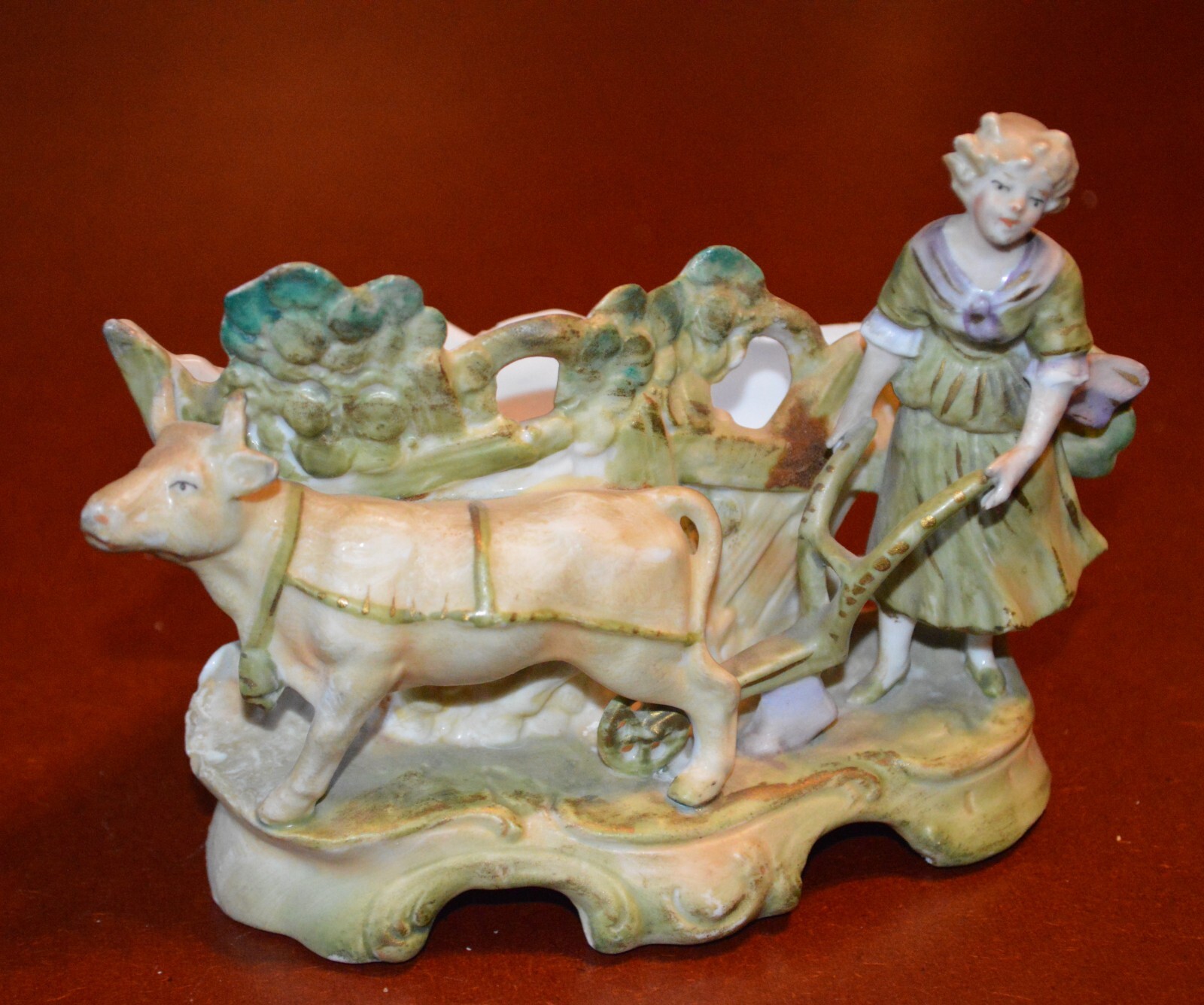 MID-CENTURY PLANTER - FARM WOMAN and OX - CERAMIC