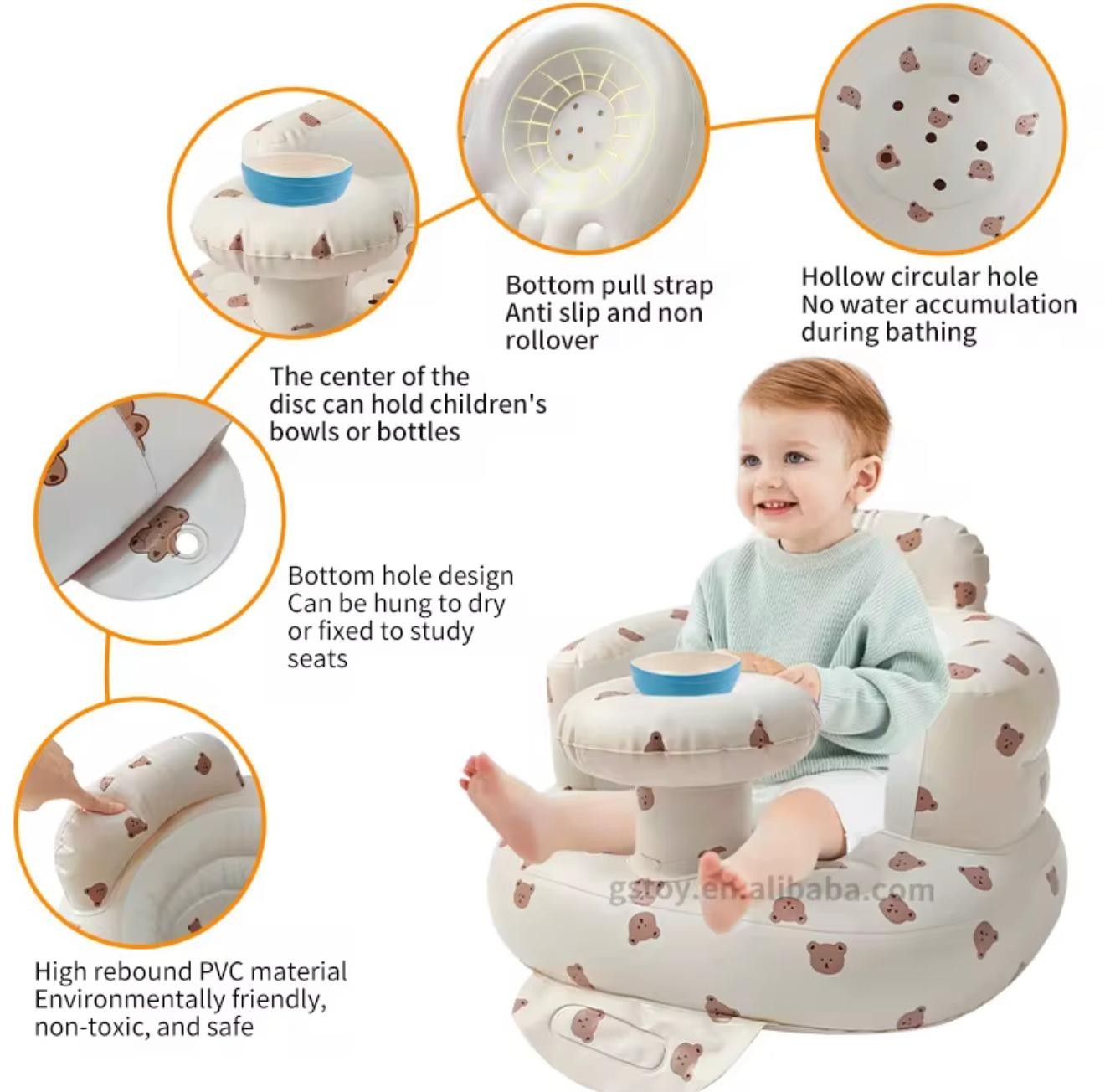 Inflatable Baby Seat with Tray – Comfortable Sit-Me-Up Chair, Built-in Air
