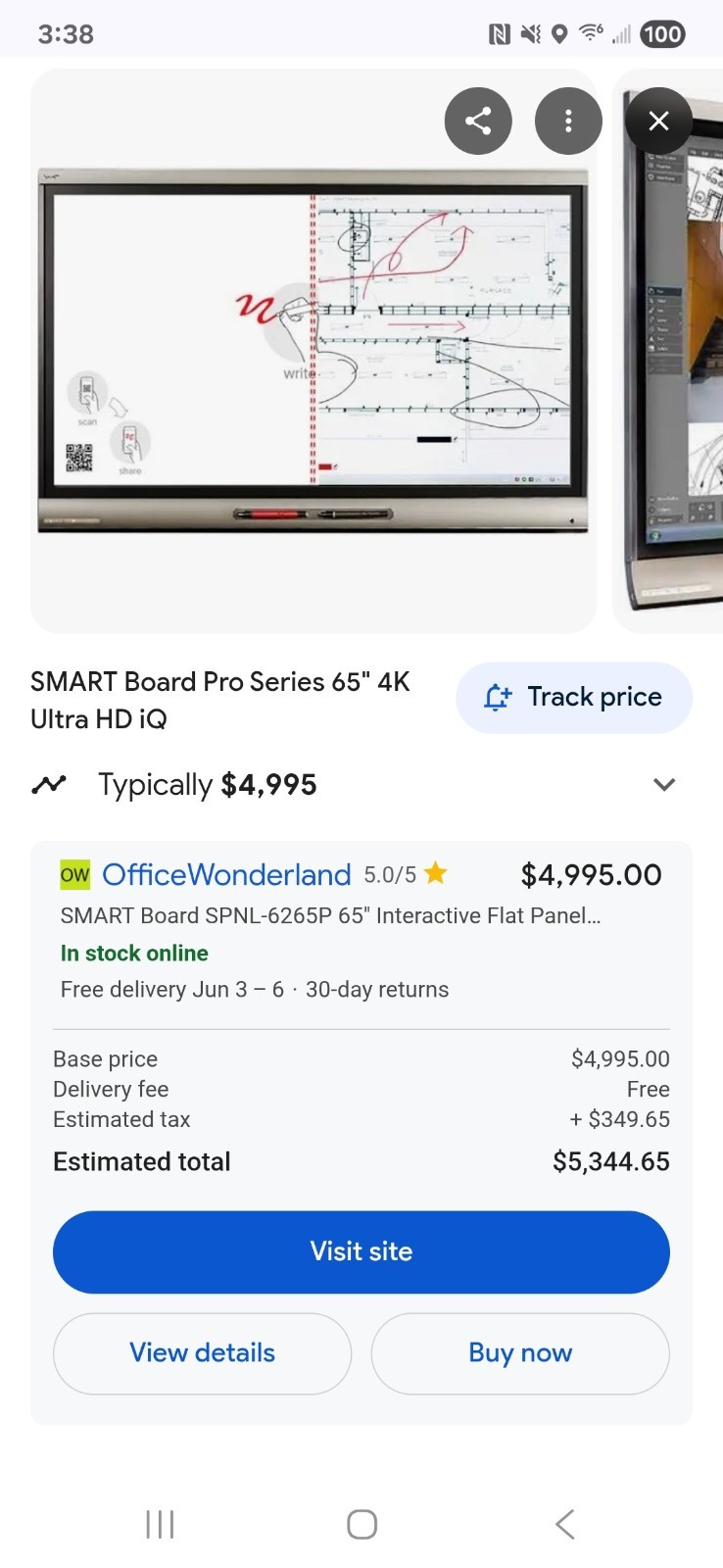 65" 4K SMARTBOARD SPNL-6065 Touchscreen Whiteboard Interactive Flat Panel WIFI