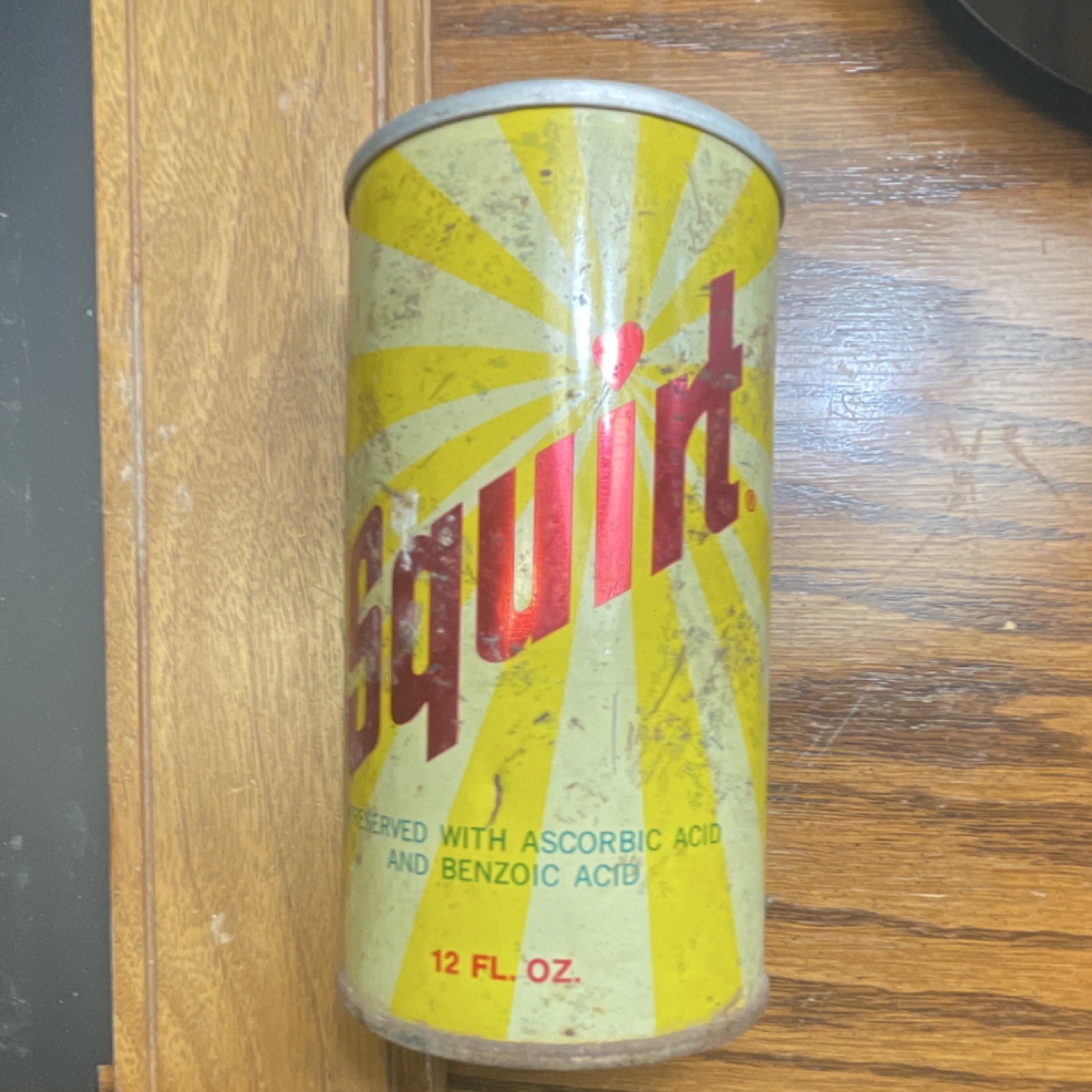 Vintage Squirt Soda  Can 12 oz Yellow Red Advertising Soda Collectible