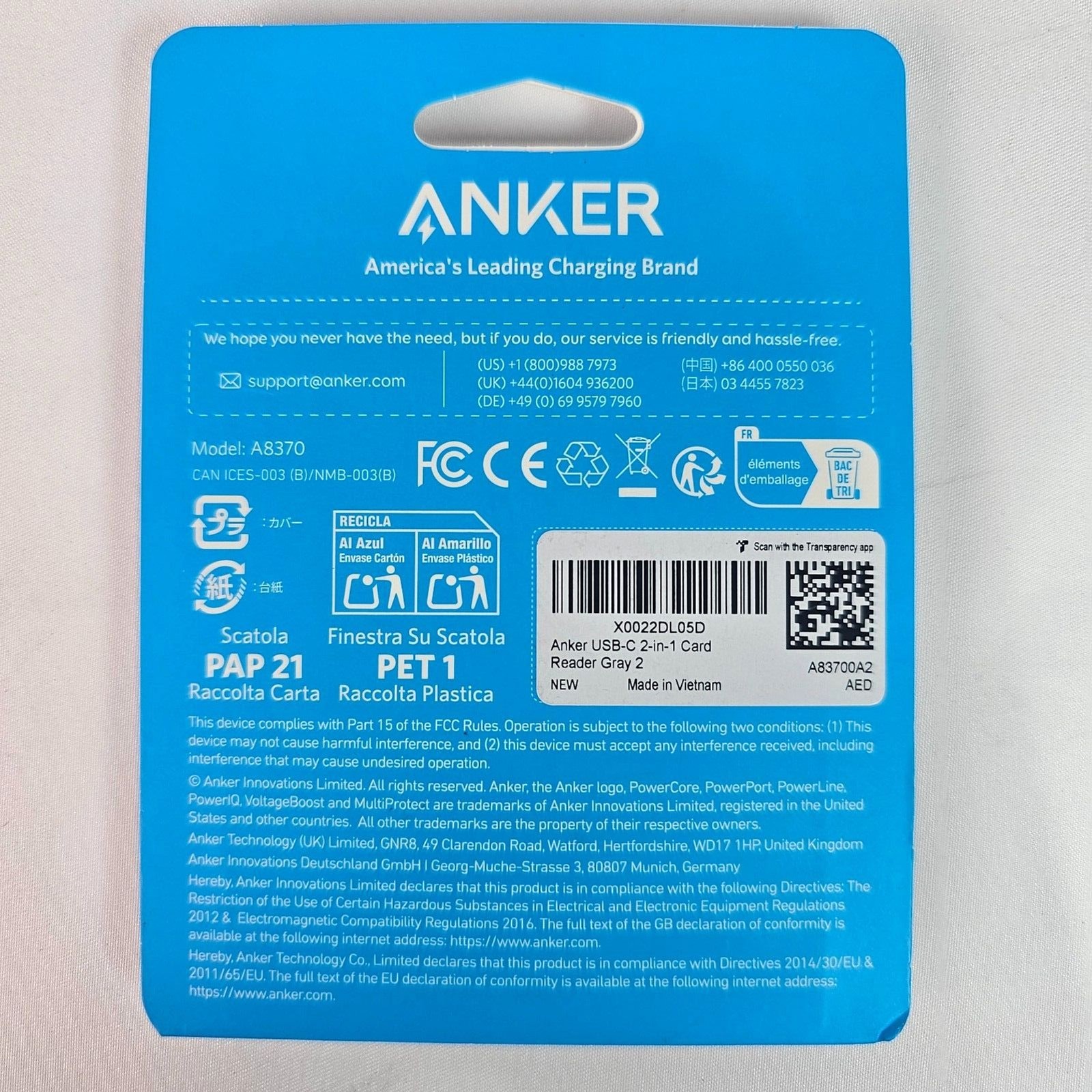 Anker USB-C 2-in-1 SD MicroSD Card Reader Adapter Series 3 Gray New