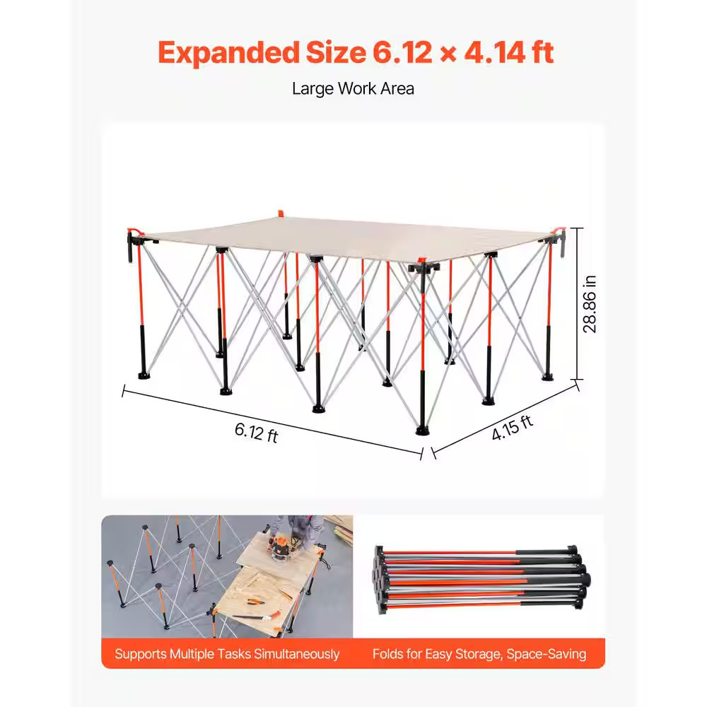 Portable Folding Workstand, 6.12 X 4.14 Ft. Collapsible Workbench, 4500 Lbs. Wei