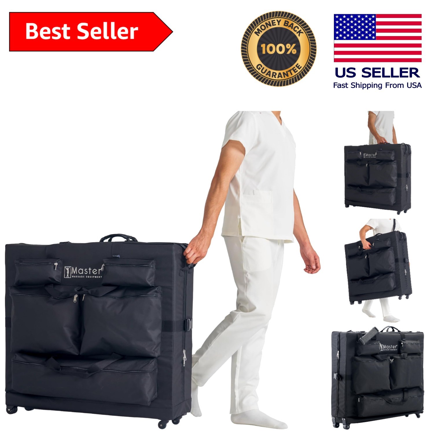 Universal Wheeled Carrying Case for Massage Tables 27-32” - Black Nylon