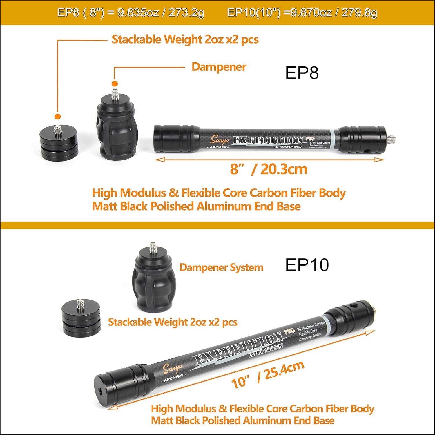 Professional Archery Stabilizer Kit - Lightweight Carbon Body & Weights Included