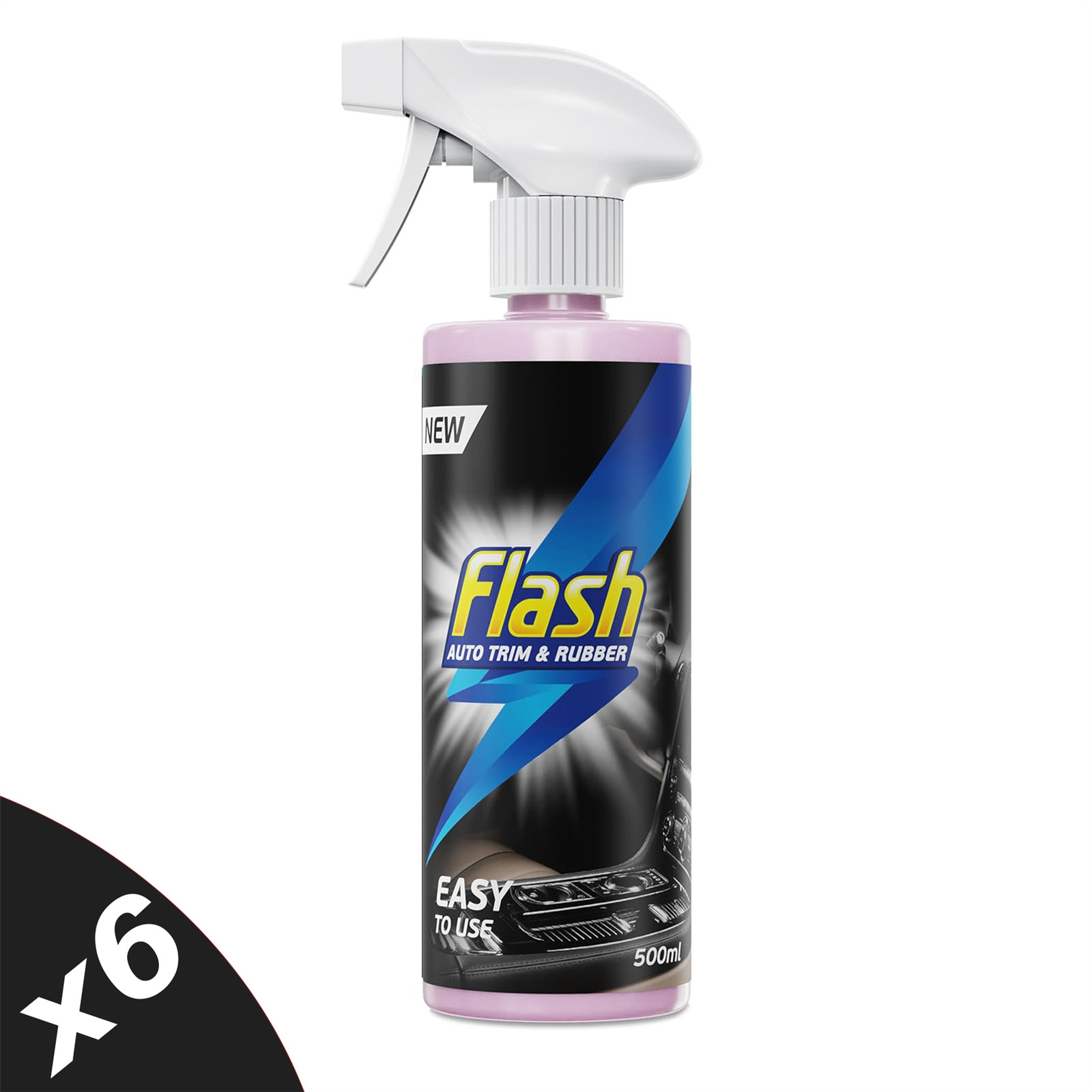 FLASH Trim & Rubber Care Dashboard Bumper Protector & Cleaner Spray 6x500ml