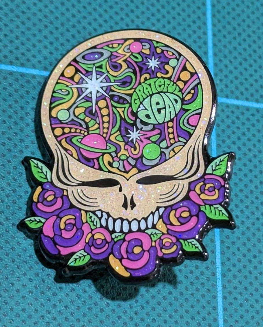 Danny Steinman Space Your Face Pin Stealie Purple and Gold Sparkle Roses Ed 200