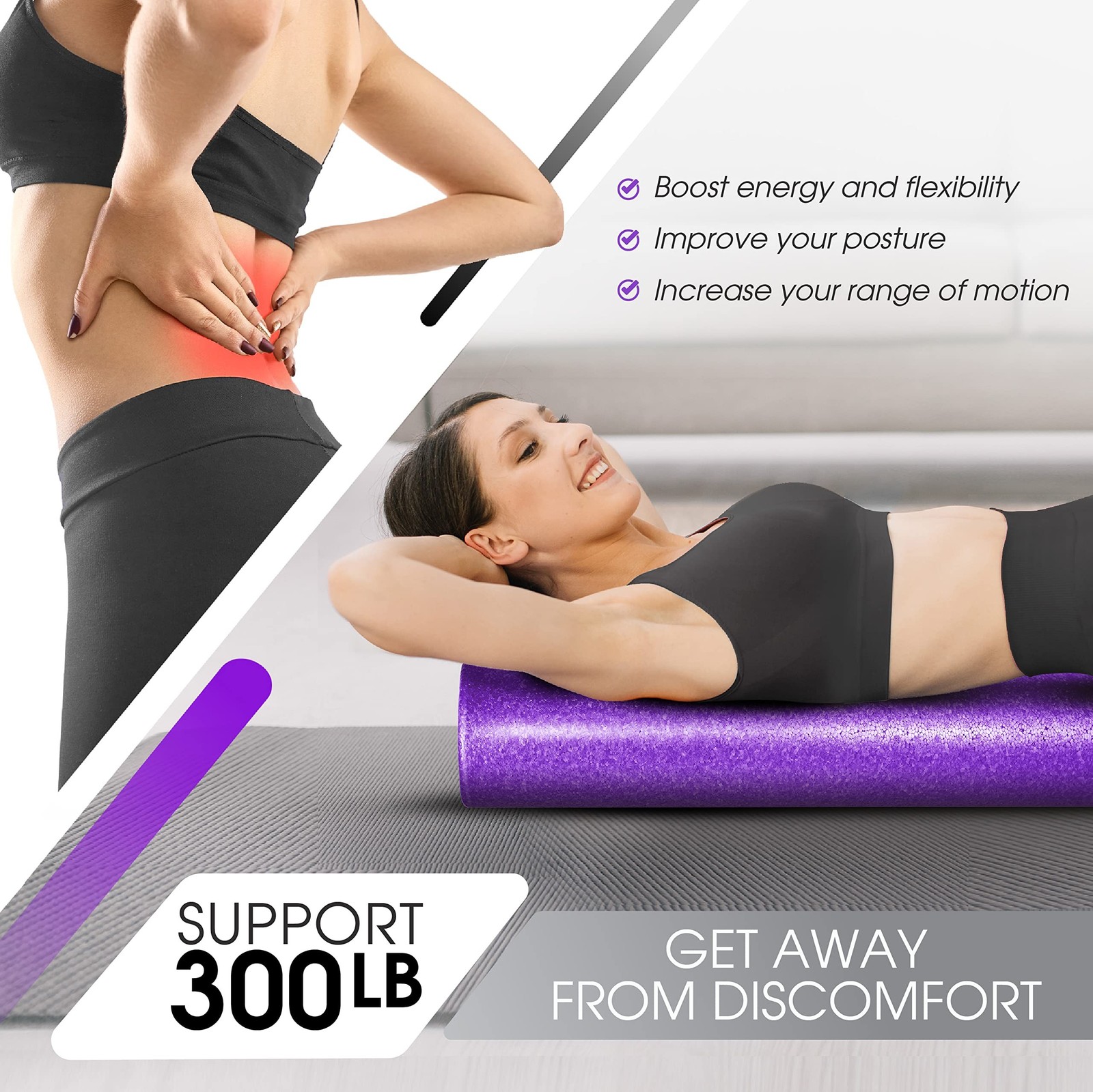 Yes4All High-Density EPP Round Back Roller Foam, Exercise Foam Roller for Yog...