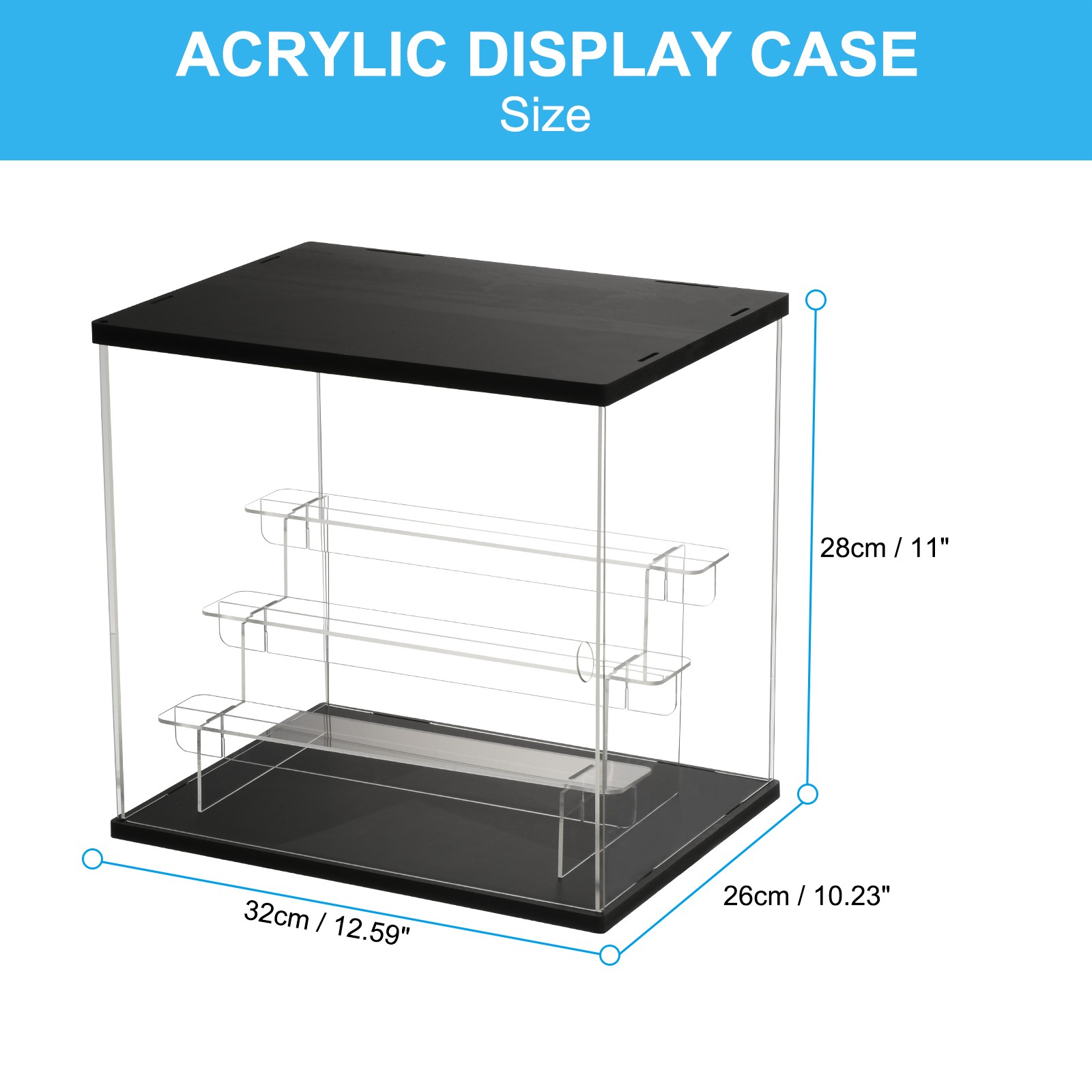 4 Tier Acrylic Display Case with LED Light Transparent Dustproof Showcase Black