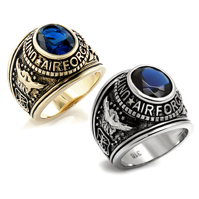 US Air Force Ring USMC Logo- Military Veteran Ring Mens USAF Silver Ring OR Gold