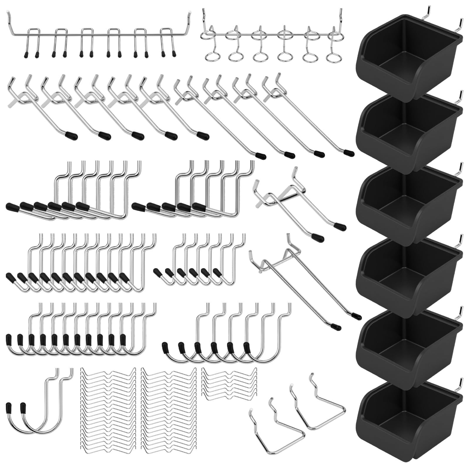 121-Piece Pegboard Hooks Set - Durable Metal Organizer, Utility Hooks & Bins